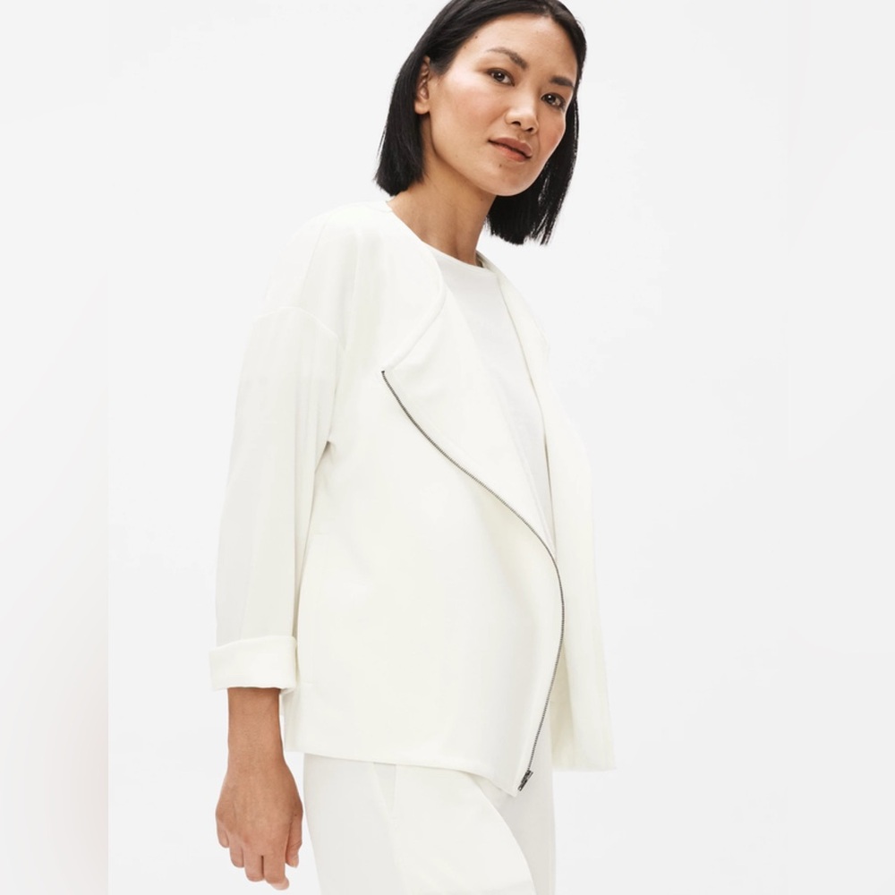 EILEEN FISHER Flex Tencel Ponte Round Neck Jacket 
Size: Small Color: Ivory